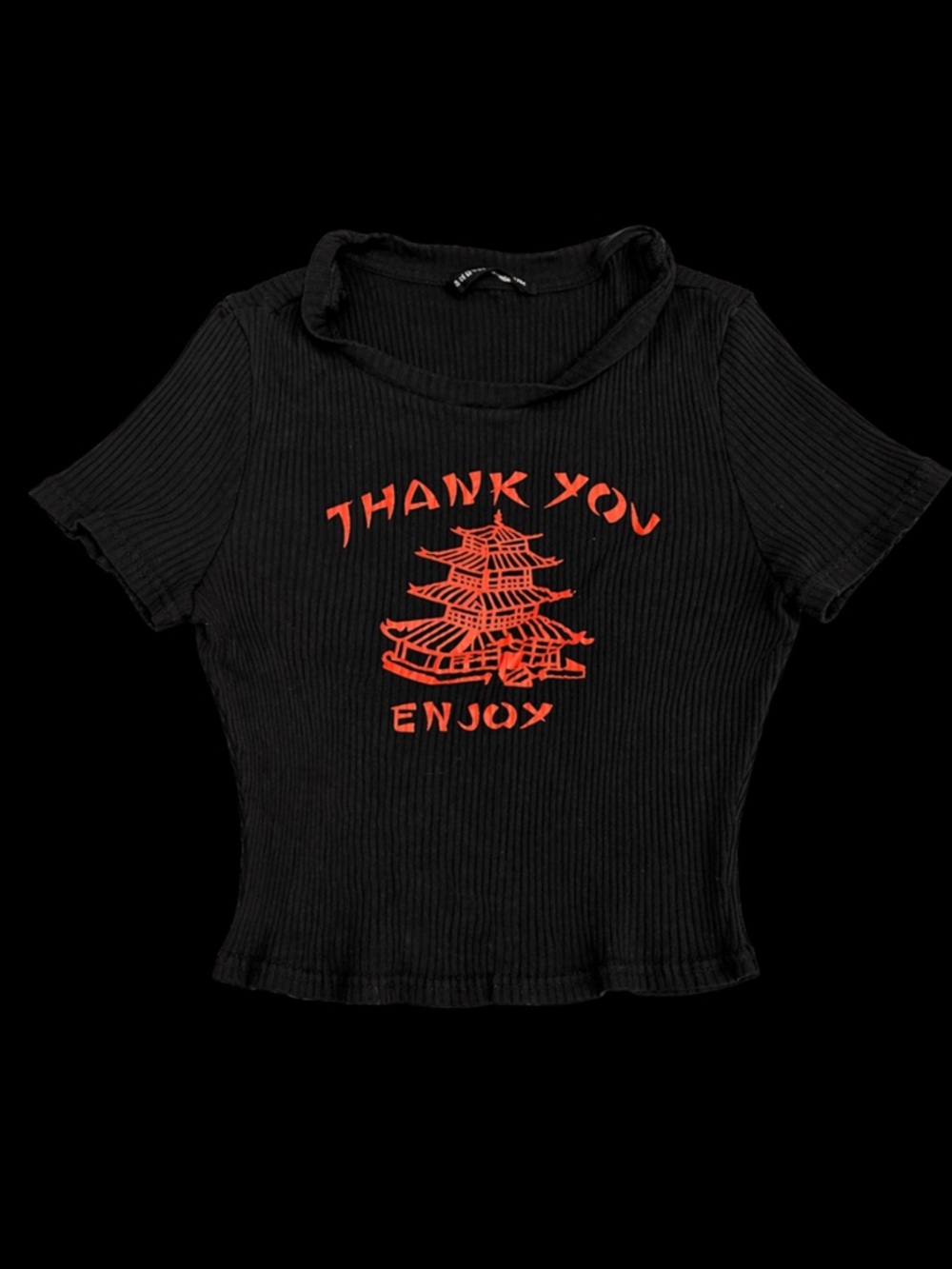 SHEIN Black Ribbed 'Thank You Enjoy' Graphic Tee